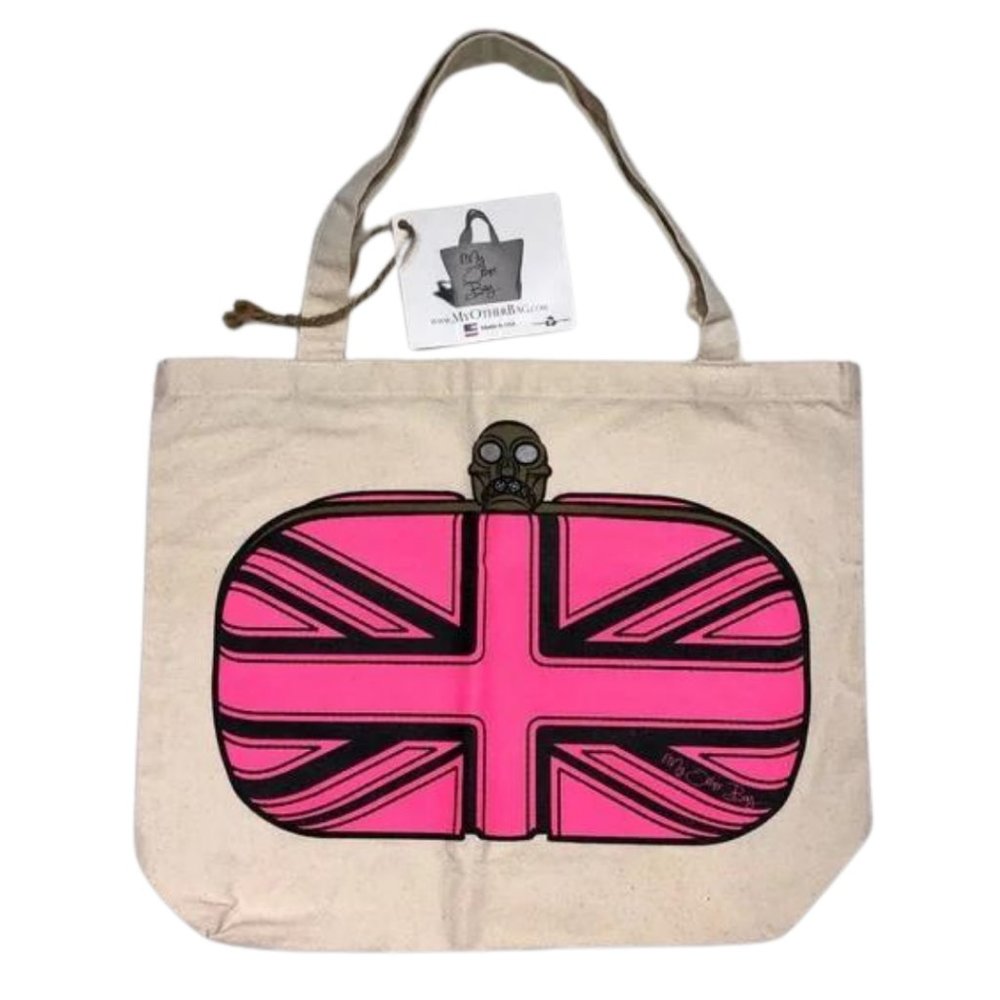 MY OTHER BAG Elizabeth Classic Black and Pink with Skull Canvas Tote Bag